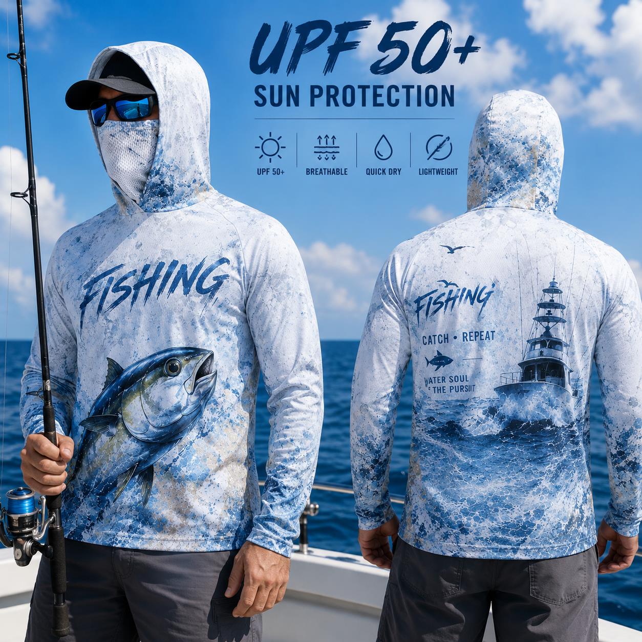Fishing Hoodie Shirt Men Long  - Fishing Mask Sun Protection recensione e prezzo